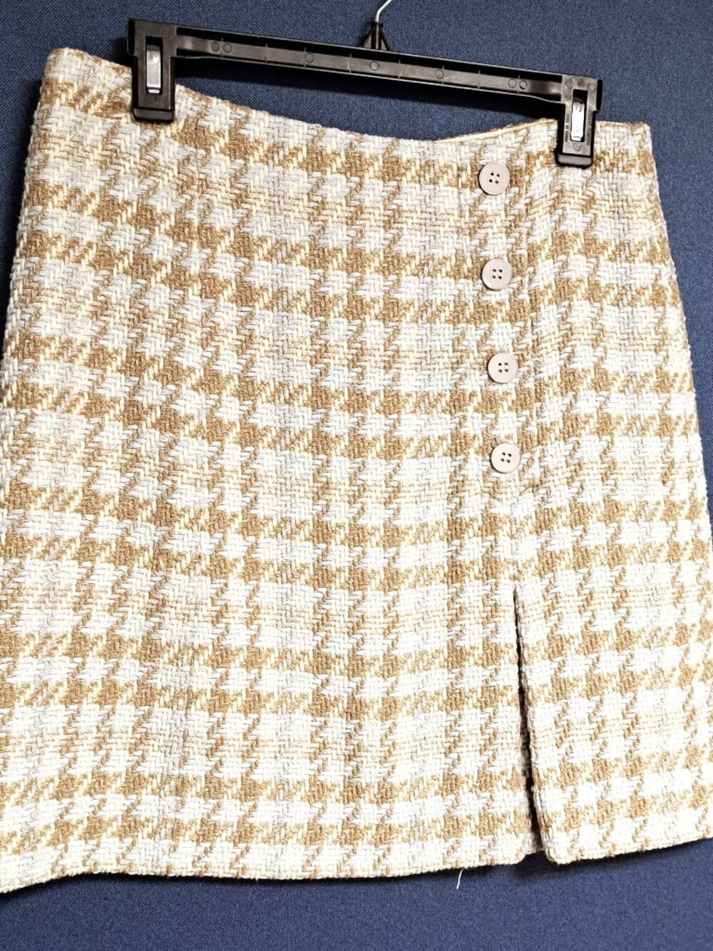 LIGHT BLUE TAN & WHITE W METALLIC HOUNDTOOTH LADIES MINI SKIRT SZ 4 ETCETERA